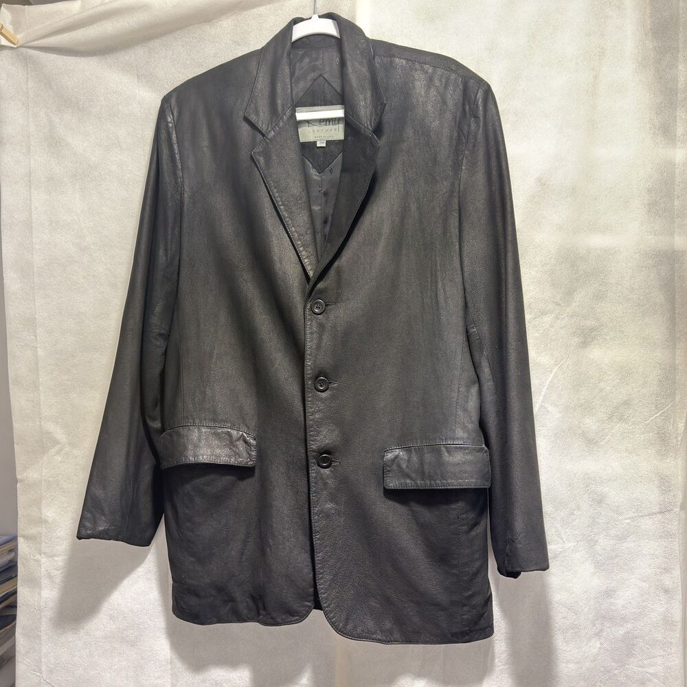 VTG Remy Leather Mens 38 Black  Leather Blazer Sport Coat Jacket USA